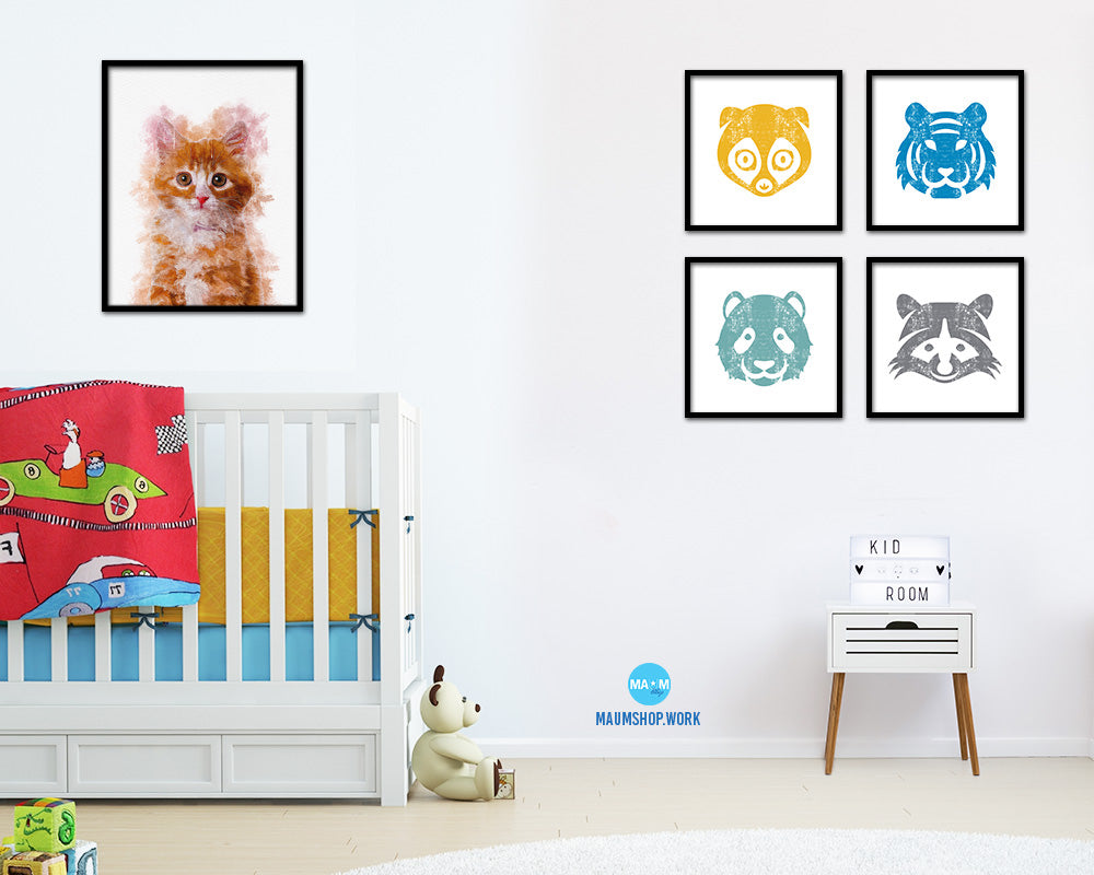 Kitten Cat Kitten Portrait Framed Print Pet Home Decor Custom Watercolor Wall Art Gifts