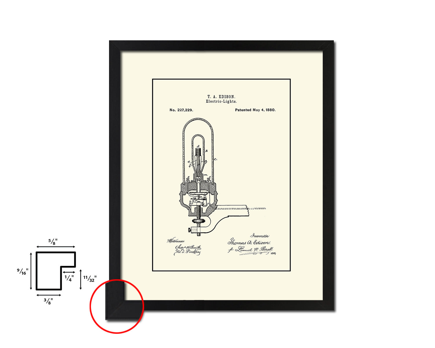 Electric Lights Edison Vintage Patent Artwork Black Frame Print Wall Art Decor Gifts