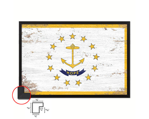 Rhode Island State Shabby Chic Flag Wood Framed Paper Print  Wall Art Decor Gifts