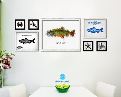 Brook Trout Fish Framed Prints Modern Restaurant Sushi Bar Watercolor Wall Art Decor
