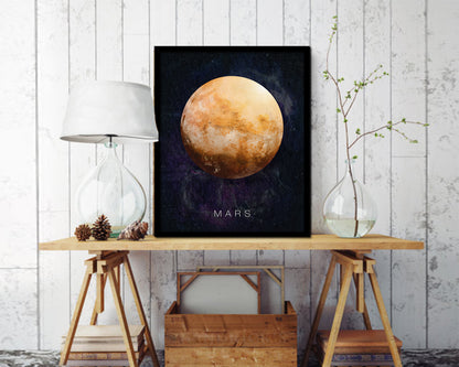 Mars Planet Prints Watercolor Solar System Framed Print Home Decor Wall Art Gifts