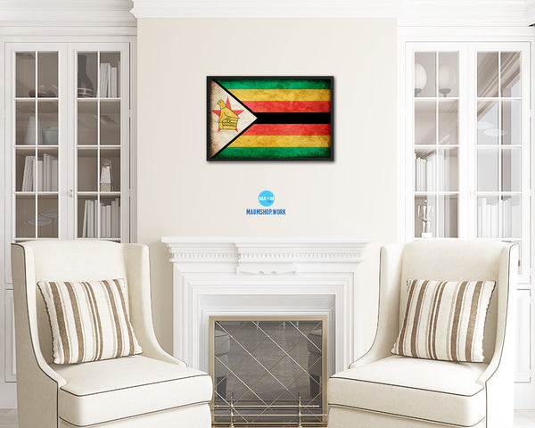 Zimbabwe Country Vintage Flag Wood Framed Print Wall Art Decor Gifts