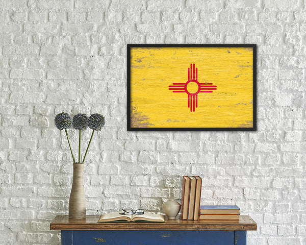 New Mexico State Shabby Chic Flag Wood Framed Paper Print  Wall Art Decor Gifts
