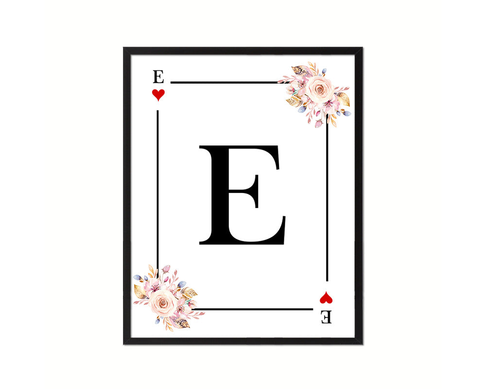 Letter E Personalized Boho Monogram Heart Playing Decks Framed Print Wall Art Decor Gifts