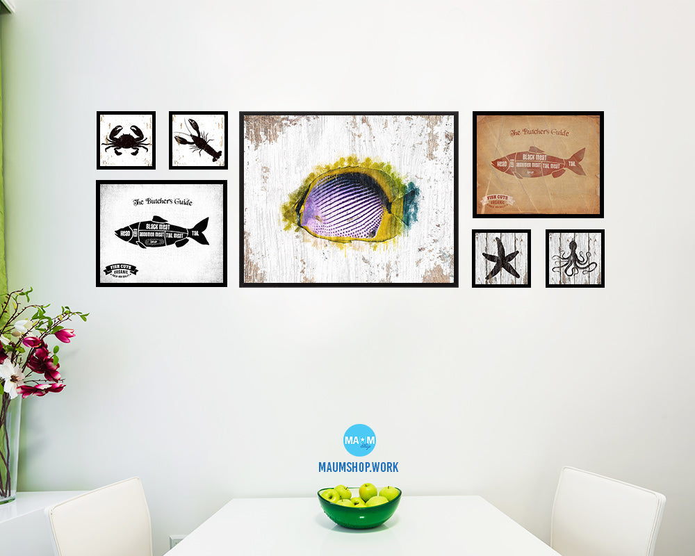 Tropical Fish Framed Print Modern Restaurant Sushi Bar Modern Watercolor Wall Art Decor
