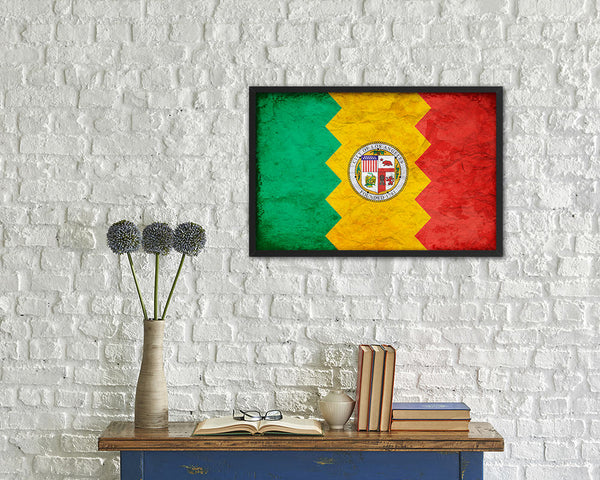 Los Angeles City California State Vintage Flag Wood Framed Prints Decor Wall Art Gifts