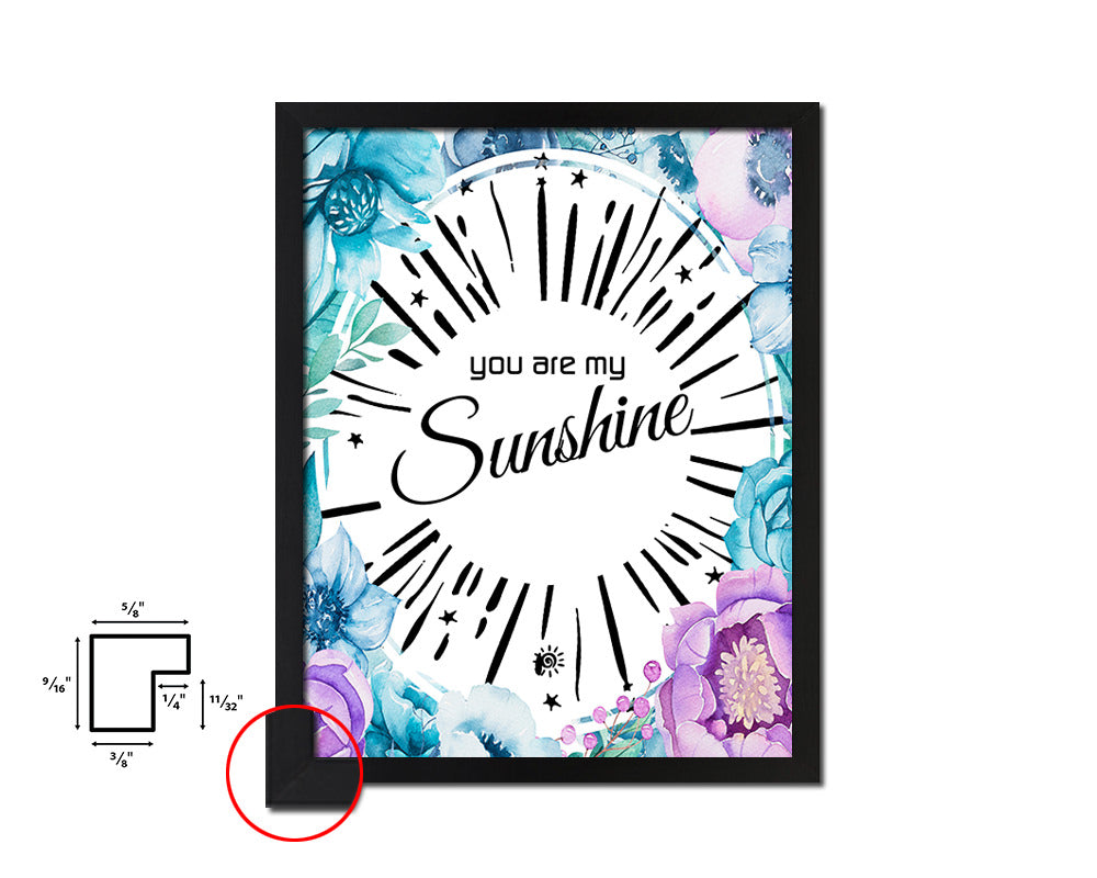 You are my sunshine Quote Boho Flower Framed Print Wall Decor Art