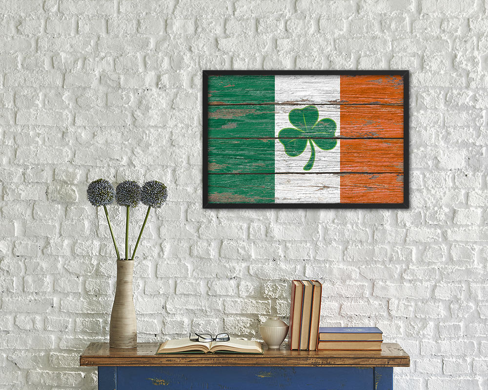 Ireland Saint Patrick Wood Rustic Flag Wood Framed Print Wall Art Decor Gifts