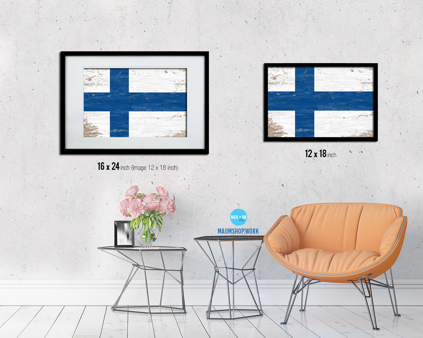 Finland Shabby Chic Country Flag Wood Framed Print Wall Art Decor Gifts