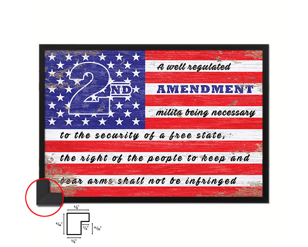 2nd Amendment Shabby Chic Military Flag Framed Print Decor Wall Art Gifts