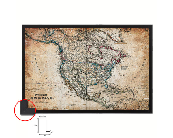 North America Stieler Dark Version 1872 Antique Map Framed Print Art Wall Decor Gifts