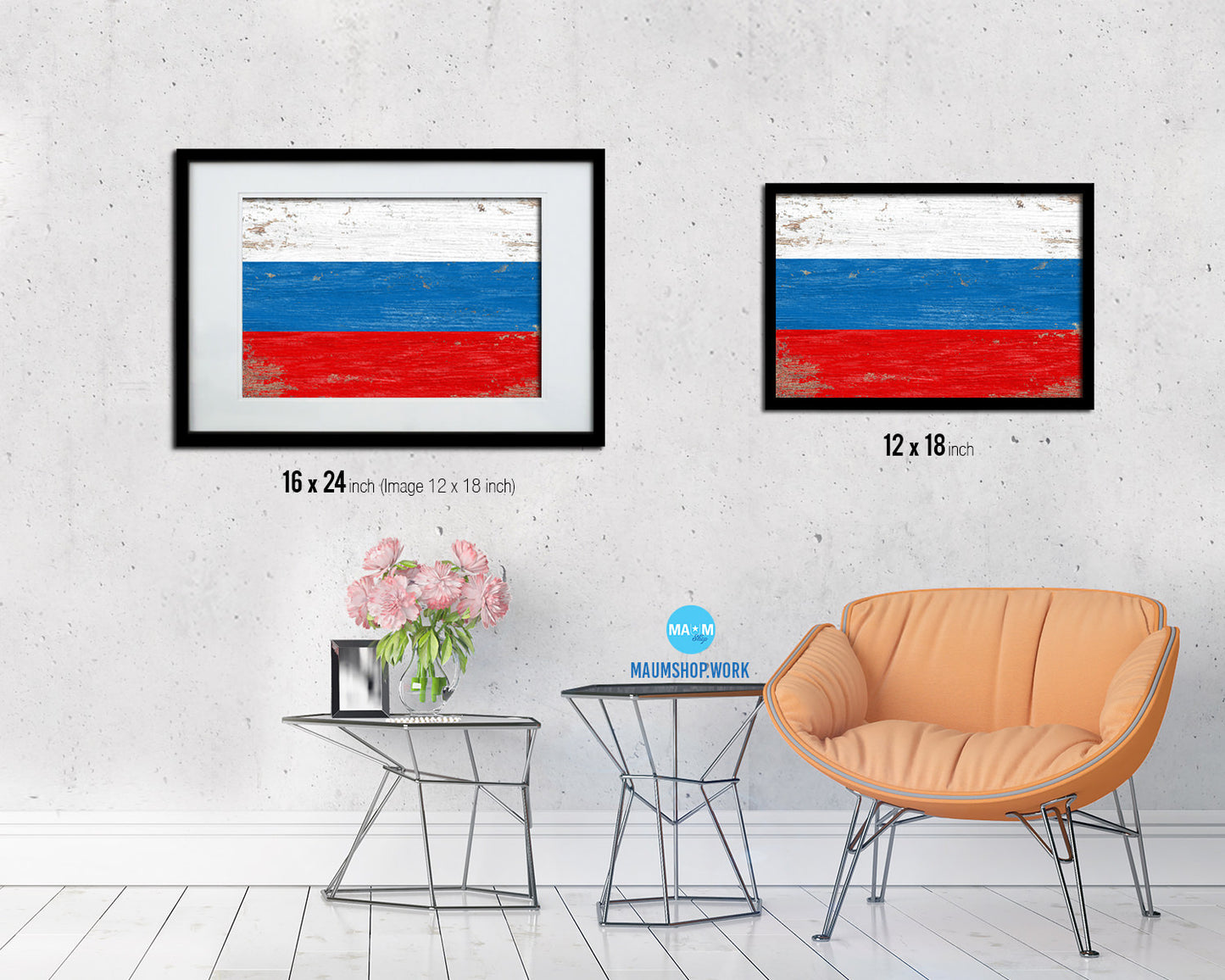 Russia Shabby Chic Country Flag Wood Framed Print Wall Art Decor Gifts