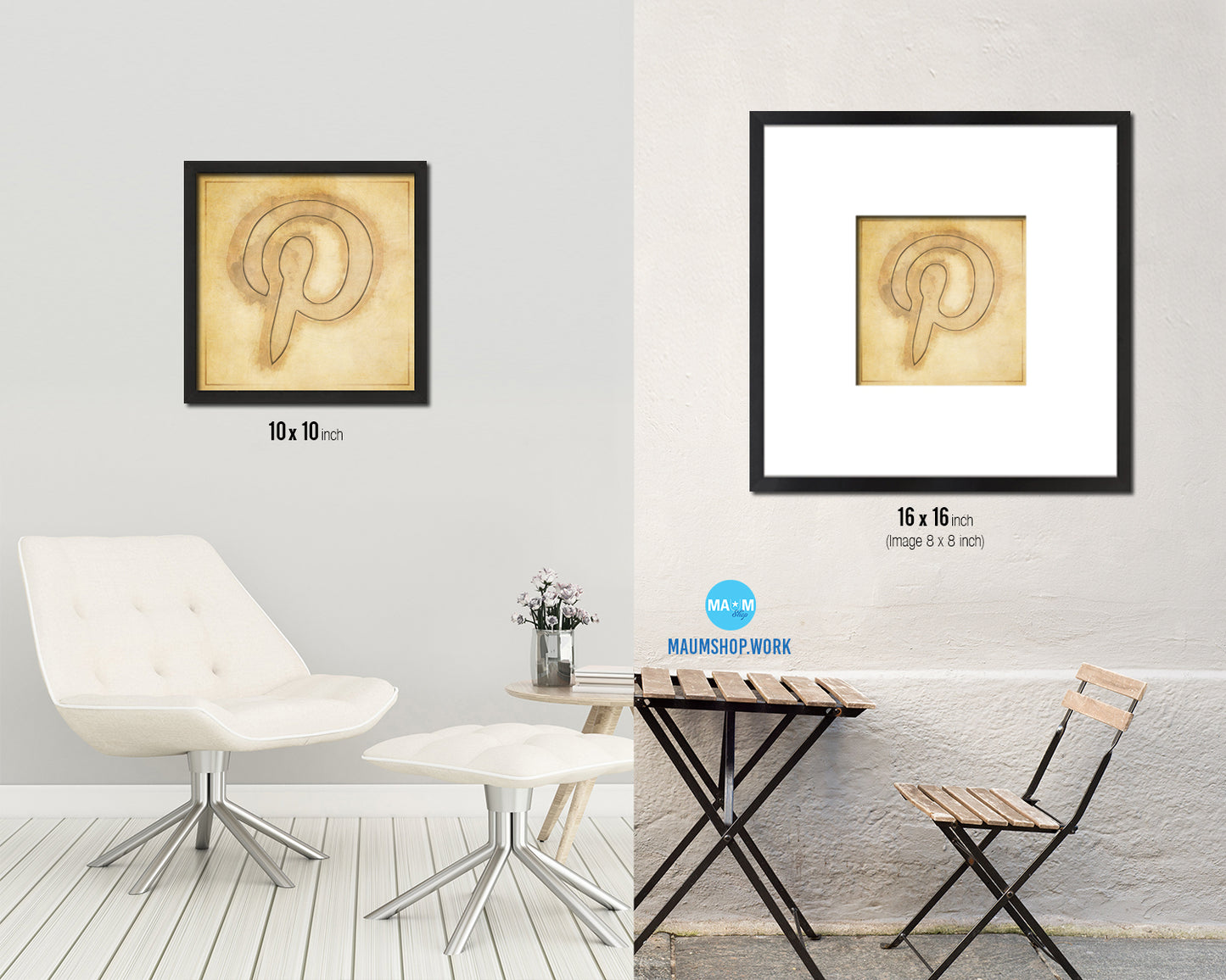 Pinterest Social Media Symbol Icons logo Wood Framed Print Home Decor Wall Art Gifts