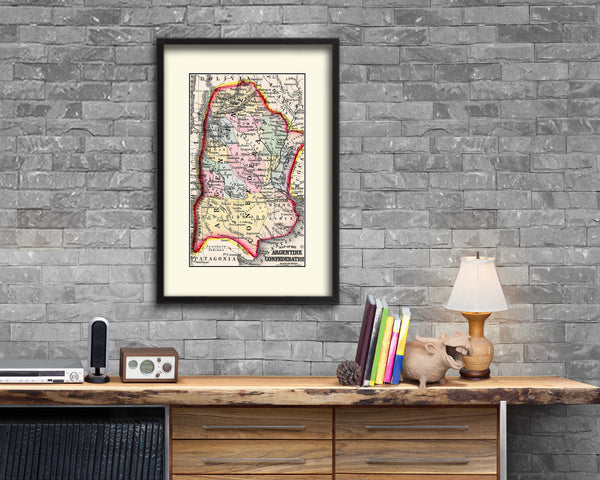Argentina Old Map Wood Framed Print Art Wall Decor Gifts