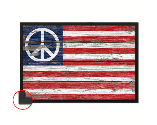 US Peace Sign Anti War American Wood Rustic Flag Wood Framed Print Wall Art Decor Gifts