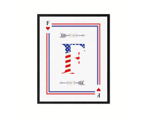 Letter F Custom Monogram Card Decks Heart American Flag Framed Print Wall Art Decor Gifts