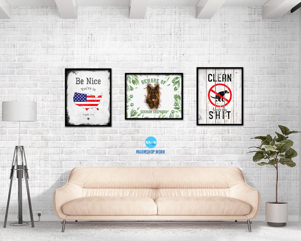 Beware of French Bulldog Sign Wood Framed Print Wall Art Decor Gifts