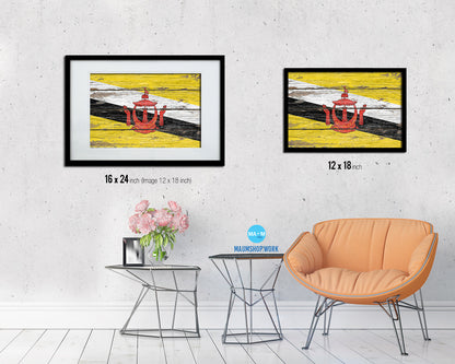 Brunei Country Wood Rustic National Flag Wood Framed Print Wall Art Decor Gifts