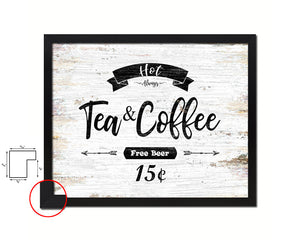 Hot Tea & Coffee Vintage Sign Fine Art Paper Prints Wood Frame Wall Art Decor Gifts