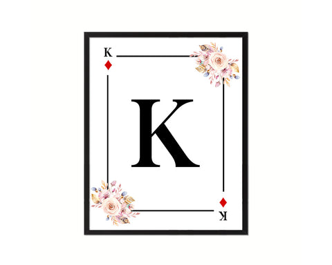 Letter K Personalized Boho Monogram Diamond Card Decks Framed Print Wall Art Decor Gifts