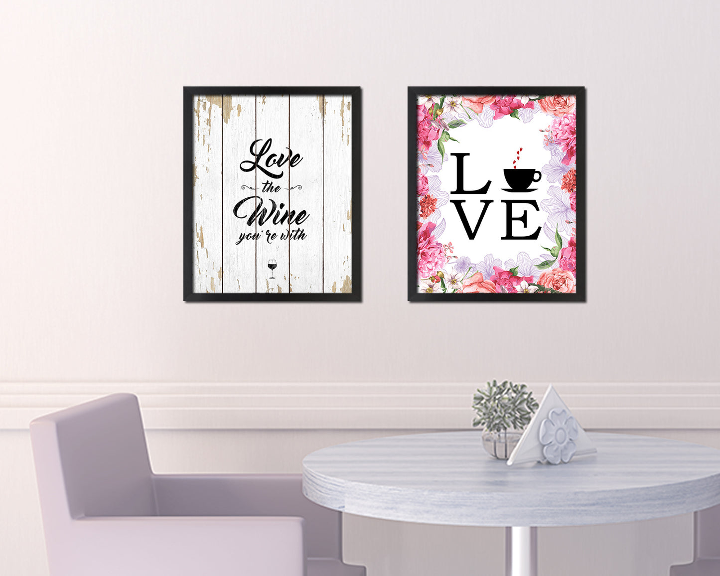 Love the wine you're with Words Wood Framed Print Wall Decor Art Gifts