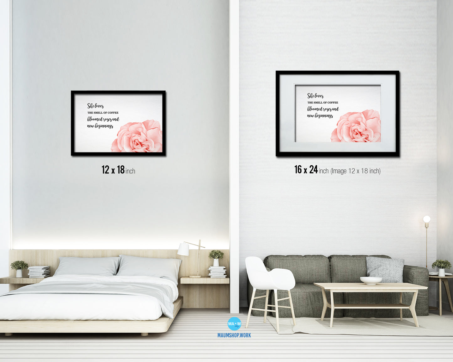 She loves the smell of coffee bloomed roses and new beginnings Quote Framed Art