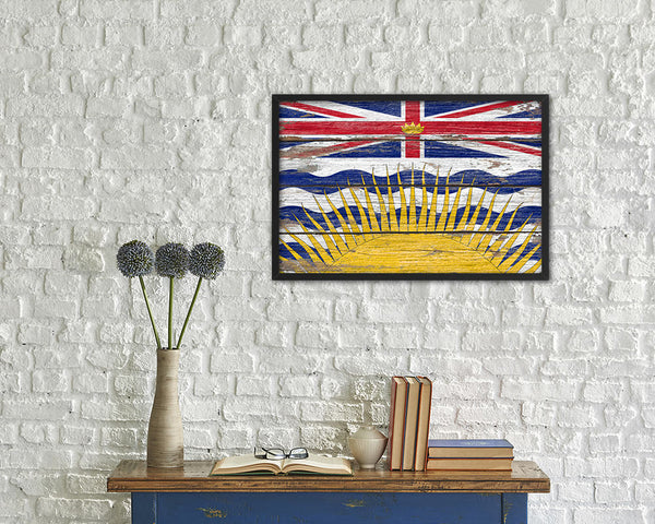 British Columbia Province City Canada Country Rustic Flag Wood Framed Paper Prints Decor Wall Art Gifts