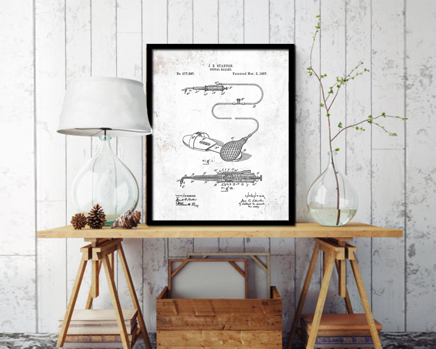 Dental Mallet Dentist Vintage Patent Artwork Black Frame Print Wall Art Decor Gifts