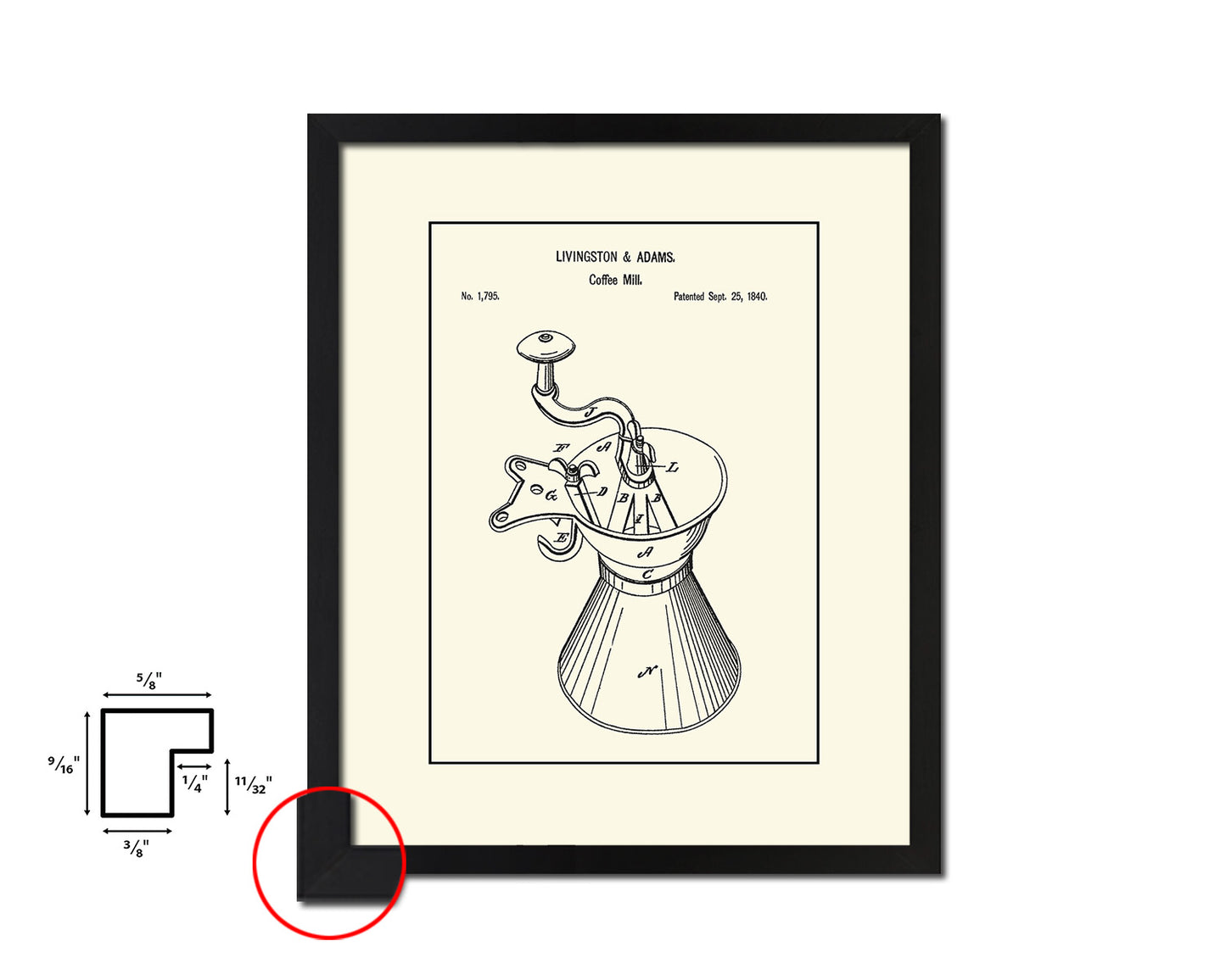Mill Coffee Vintage Patent Artwork Black Frame Print Wall Art Decor Gifts