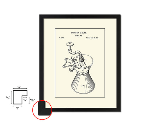 Mill Coffee Vintage Patent Artwork Black Frame Print Wall Art Decor Gifts