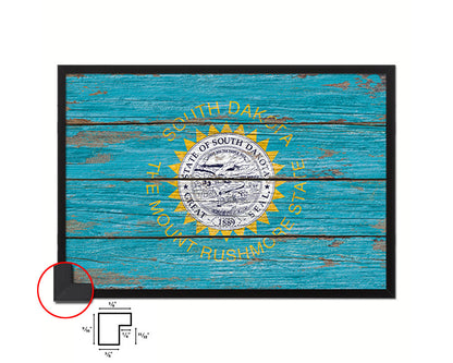 South Dakota State Rustic Flag Wood Framed Paper Prints Wall Art Decor Gifts