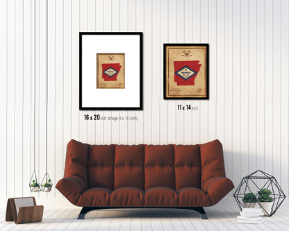 Arkansas State Vintage Map Wood Framed Paper Print  Wall Art Decor Gifts