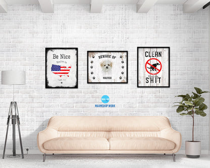 Beware of Jindo Sign Wood Framed Print Wall Art Decor Gifts