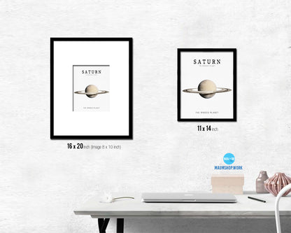 Saturn Planet Prints Watercolor Solar System Wood Framed Paper Print Wall Art Decor Gifts