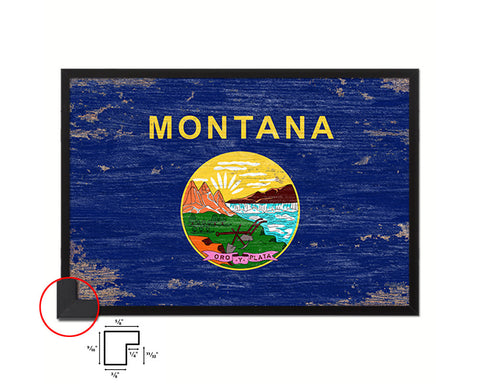 Montana State Shabby Chic Flag Wood Framed Paper Print  Wall Art Decor Gifts
