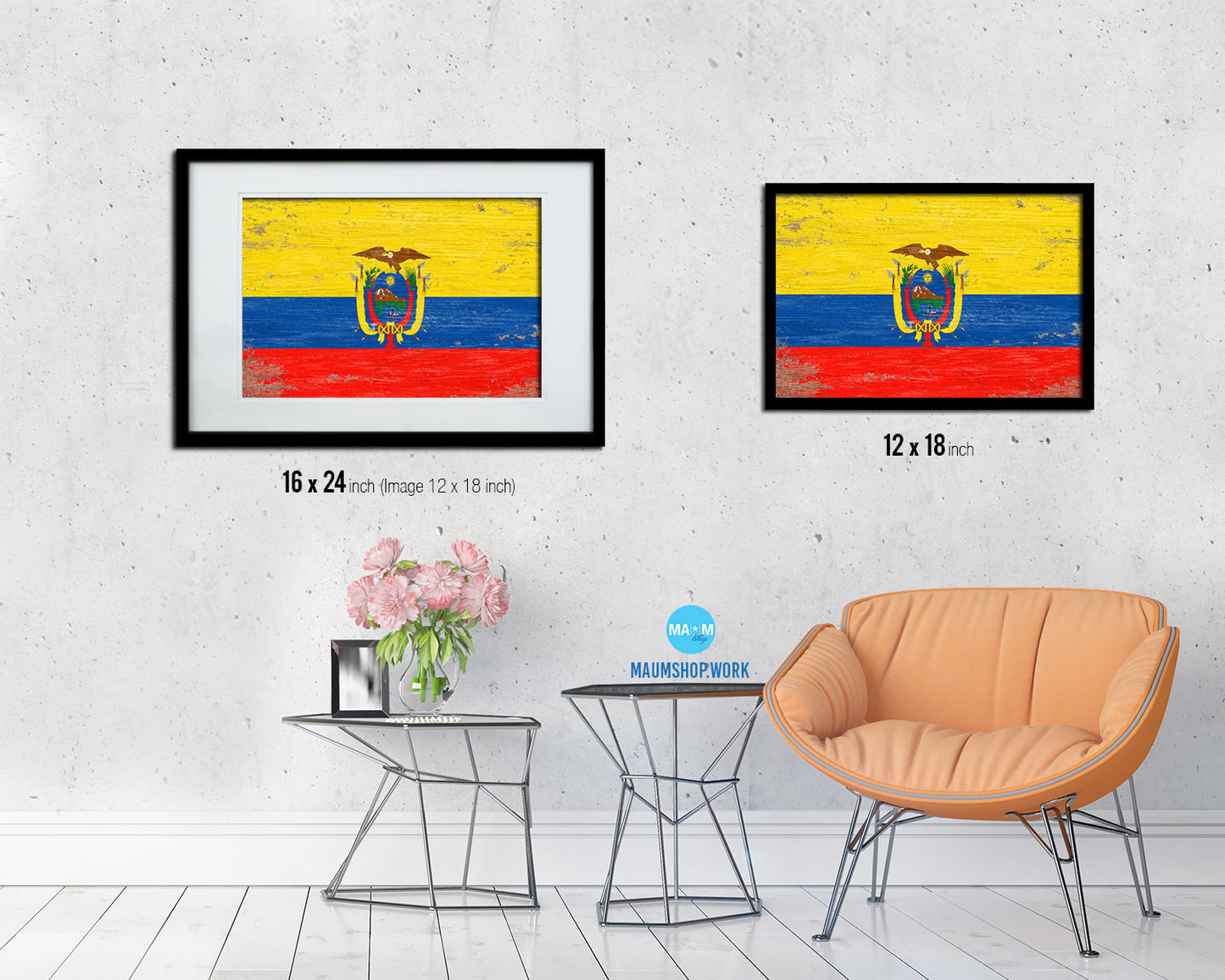Ecuador Shabby Chic Country Flag Wood Framed Print Wall Art Decor Gifts