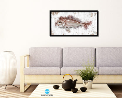 Snapper Fish Art Wood Frame Shabby Chic Restaurant Sushi Wall Decor Gifts, 10" x 20"
