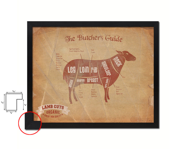 Lamb  Meat Cuts Butchers Chart Wood Framed Paper Print Home Decor Wall Art Gifts