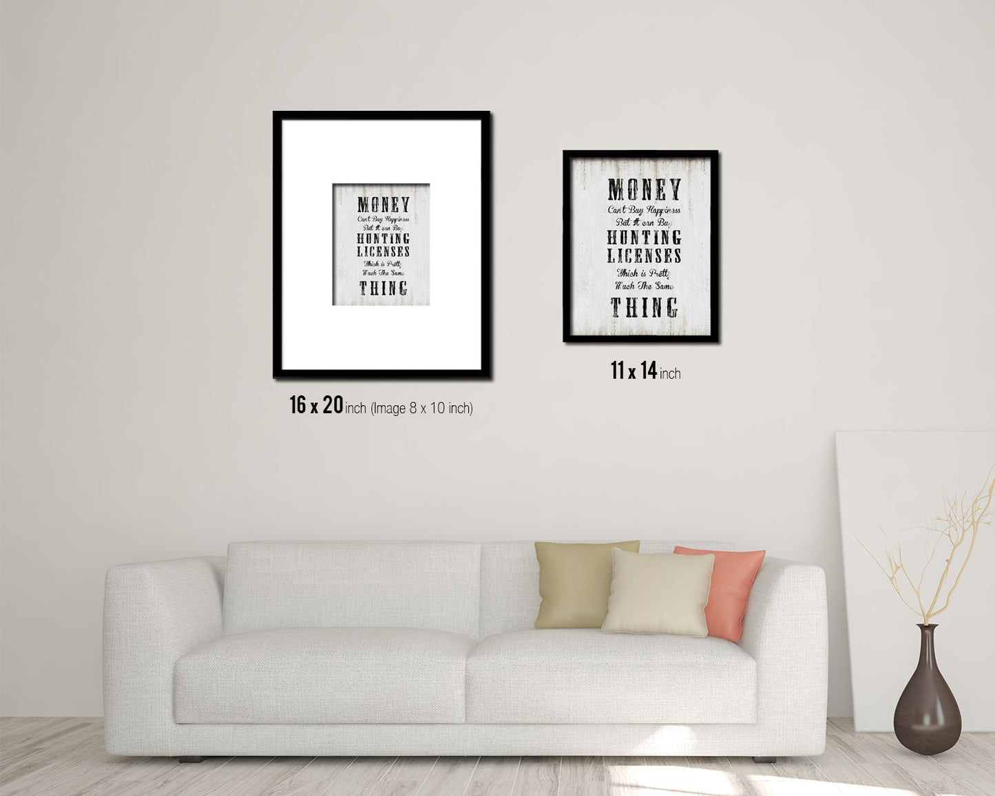 Money cant buy happiness Quote Wood Framed Print Wall Decor Art