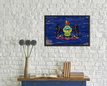 Pennsylvania State Shabby Chic Flag Wood Framed Paper Print  Wall Art Decor Gifts