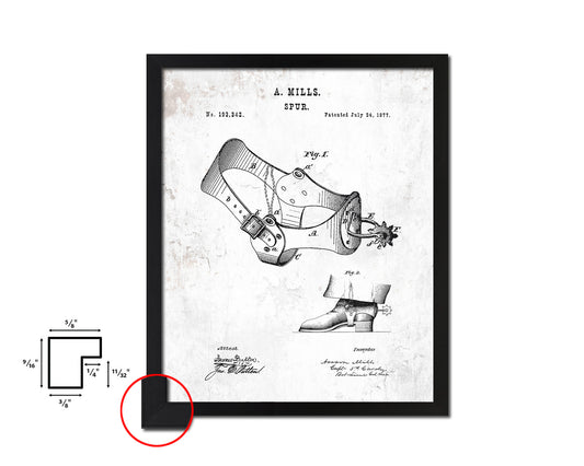 Spur Cowboy Vintage Patent Artwork Black Frame Print Wall Art Decor Gifts