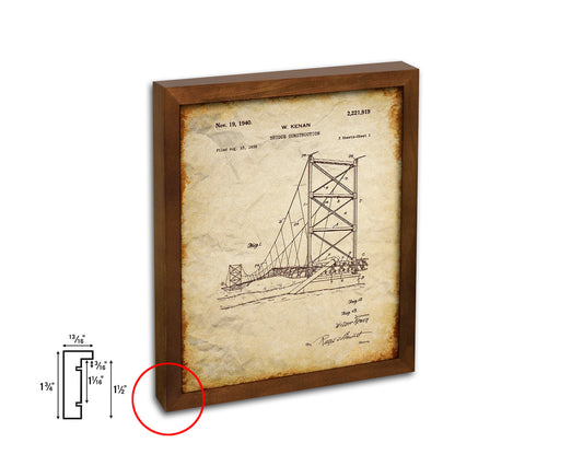 Construction Bridge Vintage Patent Artwork Walnut Frame Print Wall Art Decor Gifts