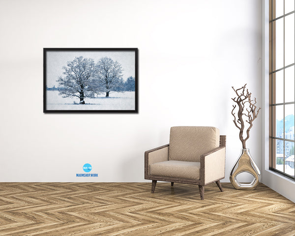 Oak Snowy Day Artwork Painting Print Art Frame Home Wall Decor Gifts