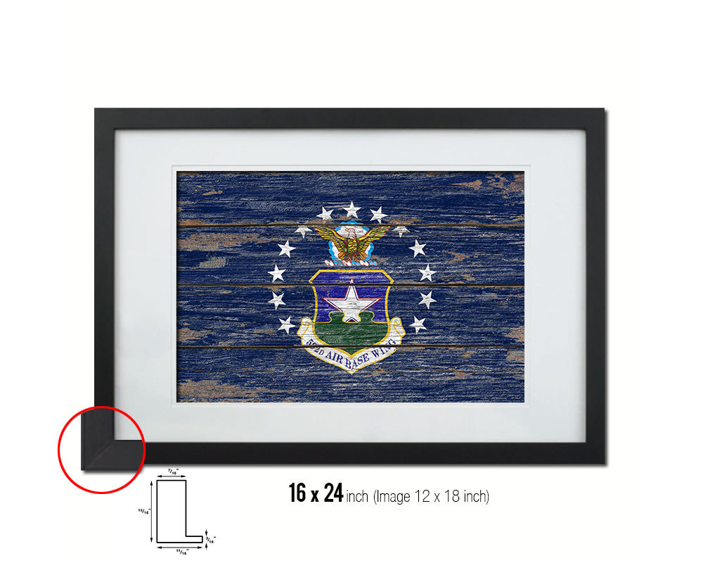 502d Air Base Wing USAF Vintage Emblem Flag Wood Frame Paper Print Wall Art Decor Gifts