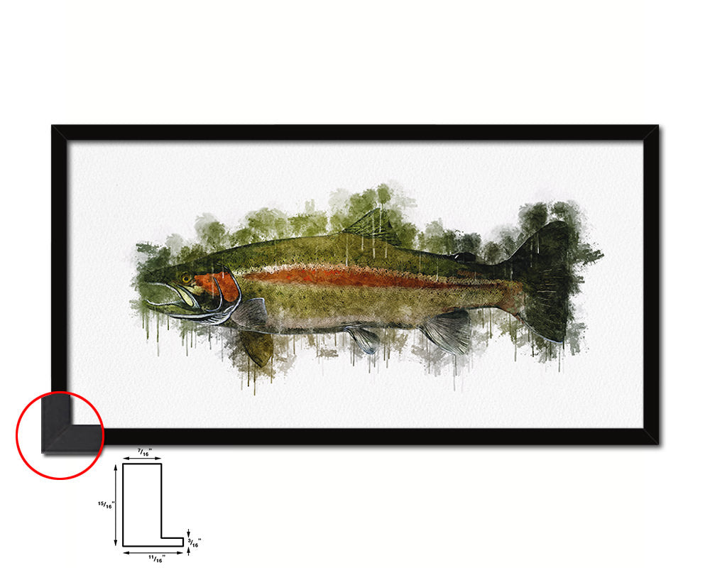 Salmon Fish Art Wood Frame Modern Restaurant Sushi Wall Decor Gifts, 10" x 20"