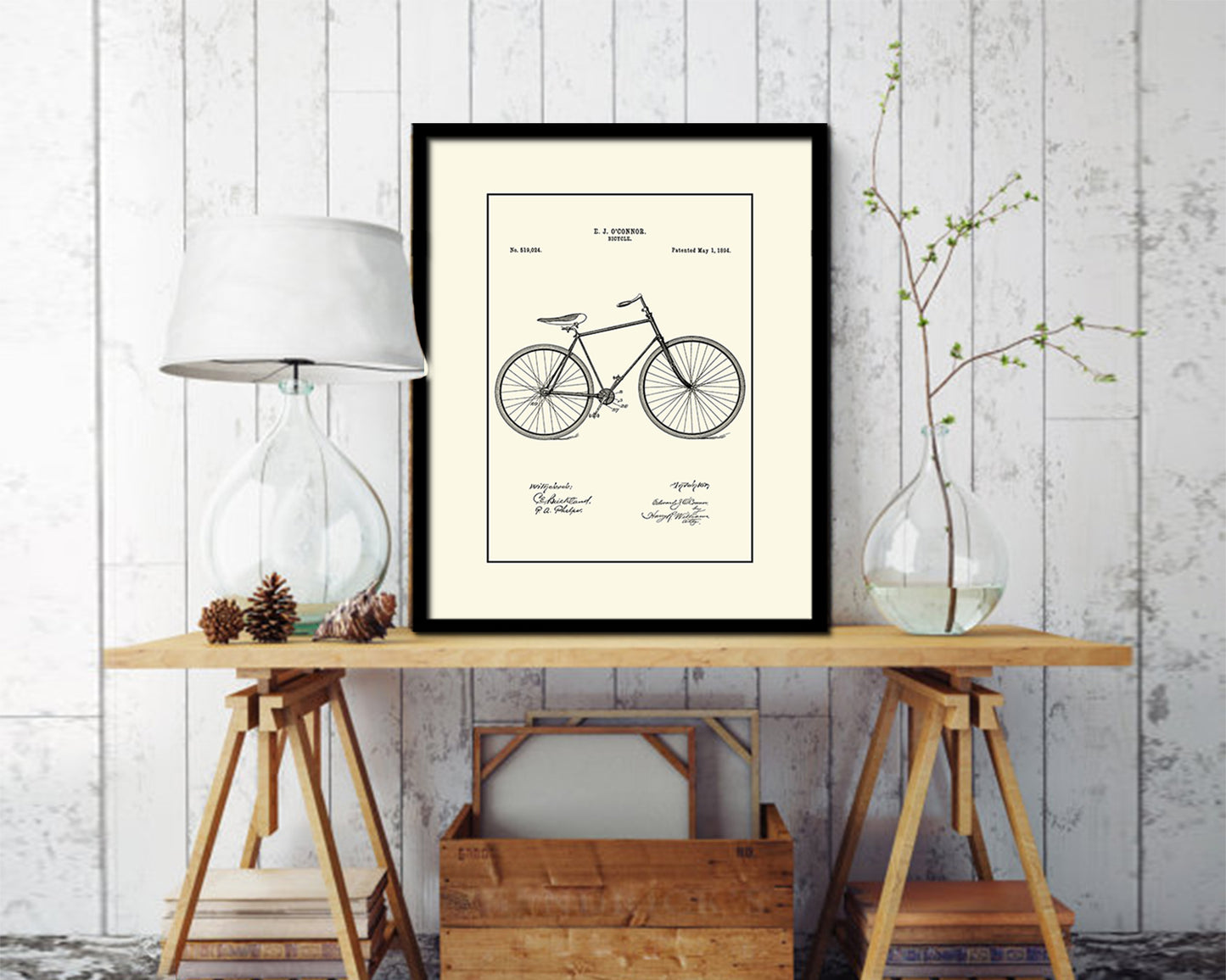 Vehicle Bicycle Vintage Patent Artwork Black Frame Print Wall Art Decor Gifts
