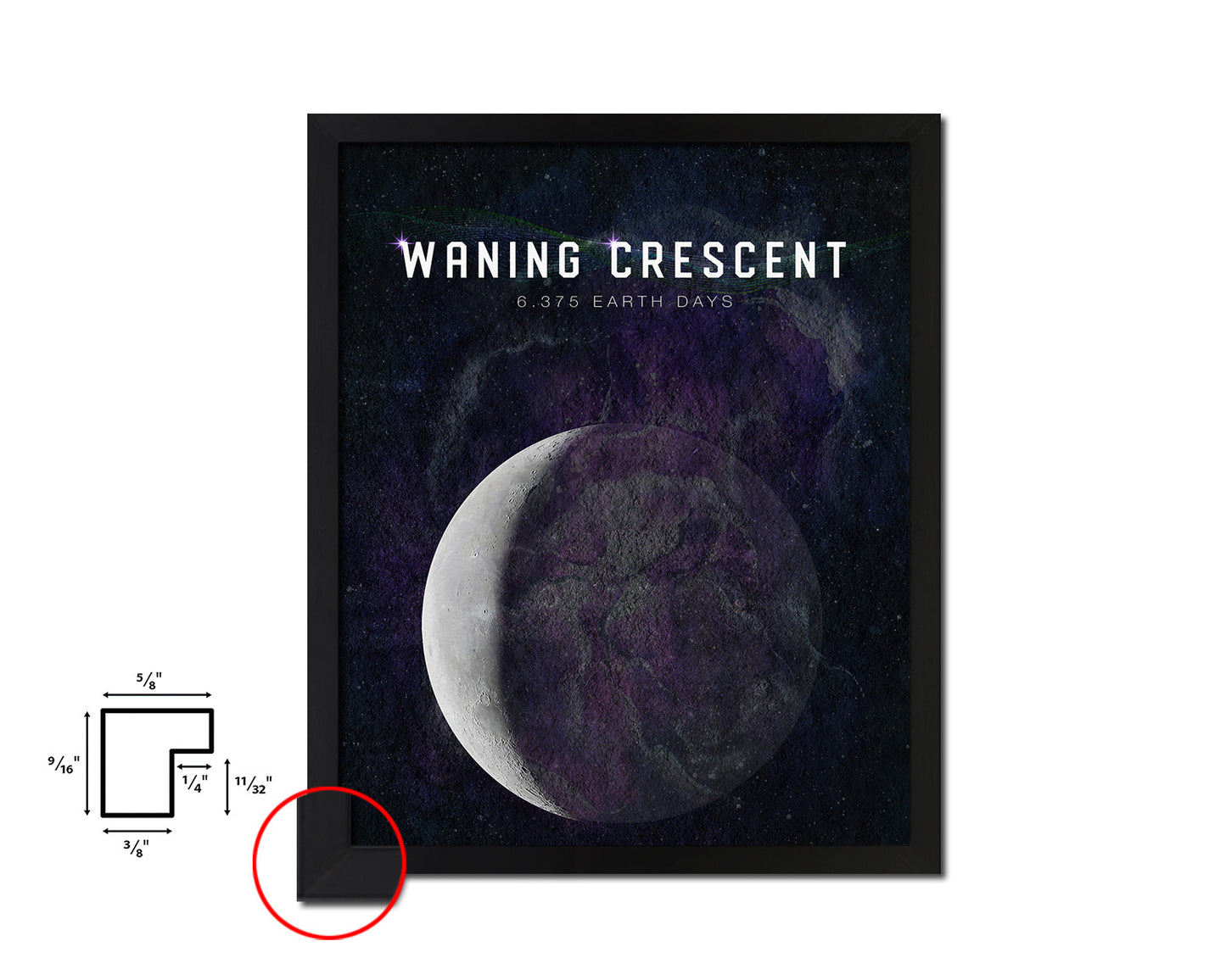 Waning Crescent Lunar Phases Length of Year Moon Watercolor Nursery Framed Prints Wall Art Gift