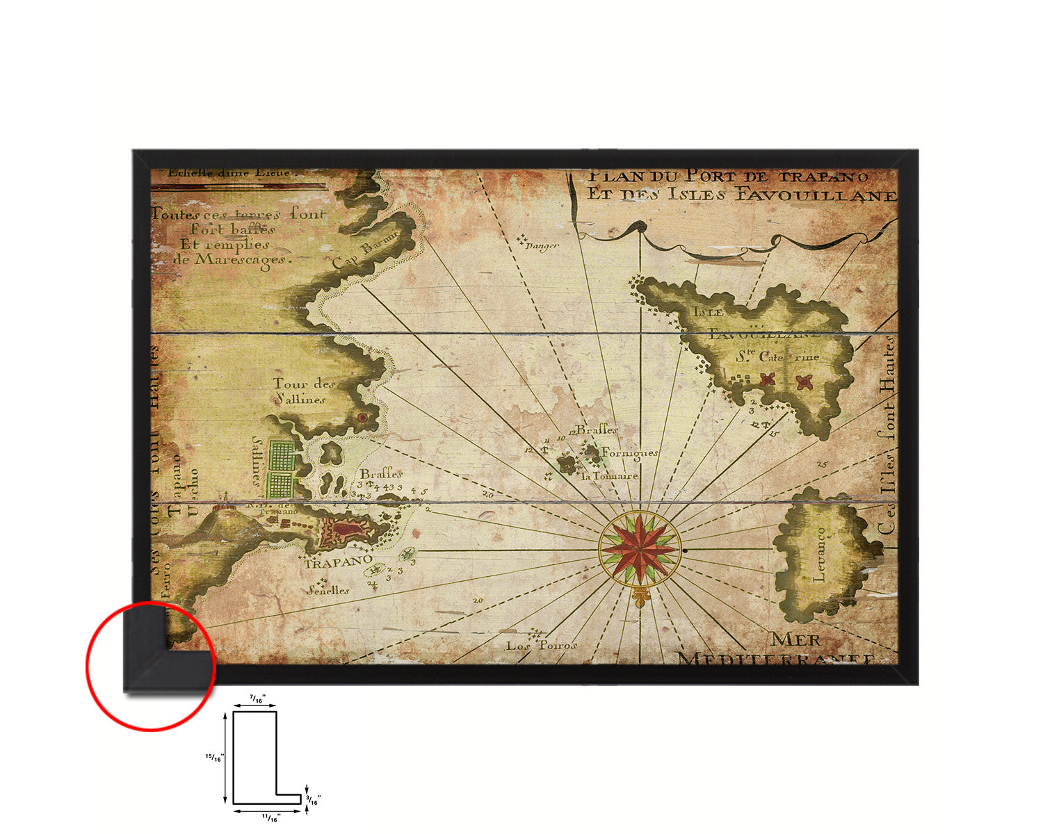 Sicily West and Aegadian Islands French Antique Map Framed Print Art Wall Decor Gifts