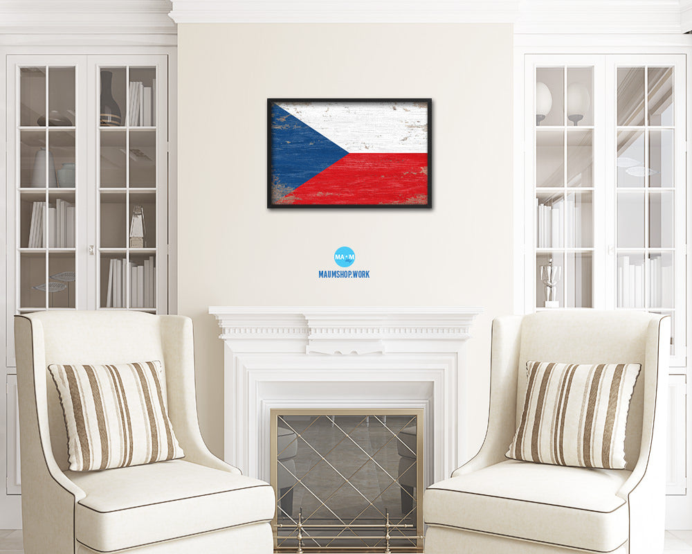 Czech Republic Shabby Chic Country Flag Wood Framed Print Wall Art Decor Gifts