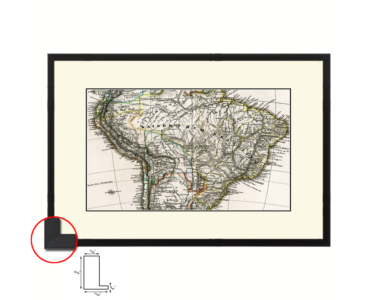 South America Stieler Brazil 1875 Old Map Framed Print Art Wall Decor Gifts